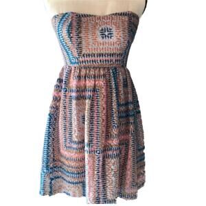 FIRE Los Angeles Strapless Dress Multicolor Aztec Boho Size Small Empire Waist